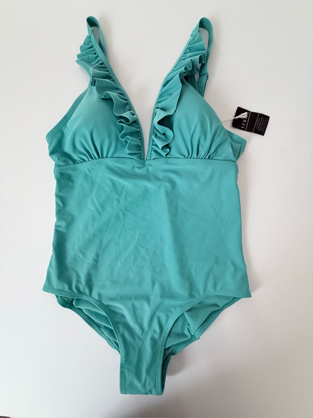Serra Aqua Ruffle Plunge One Piece Swimsuit NWT